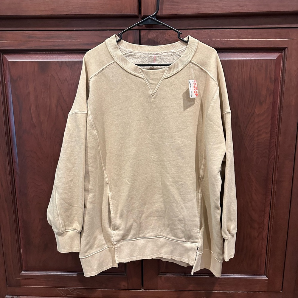 FP Movement by Free People Oversized Crewneck Sweatshirt in Beige